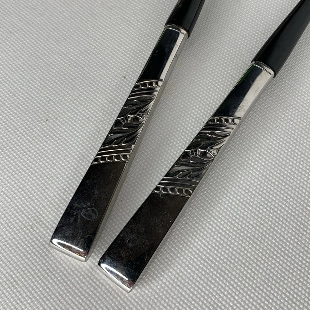 Vintage Oneida CATALINA stainless steel and black plastic handled salad servers